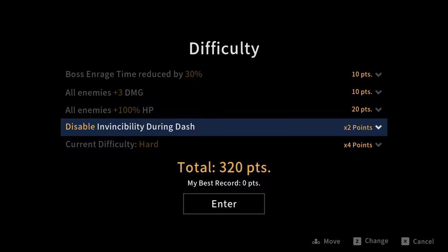 Official Garden of Witches Challenge Mode settings screen